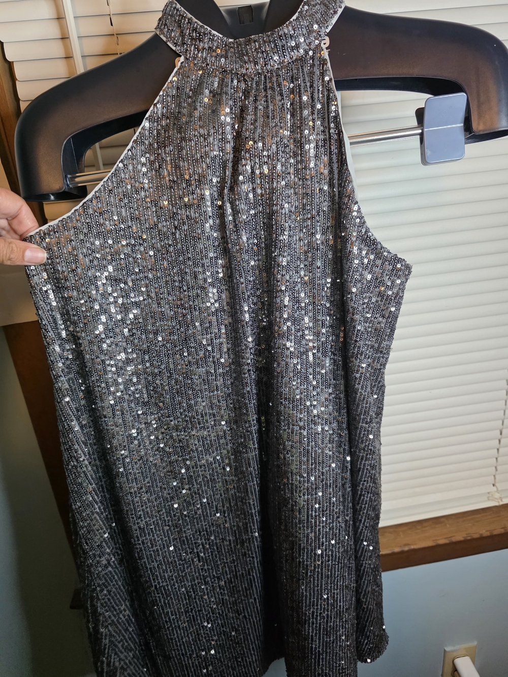 LOFT Silver Sequin Halter Evening Dress-XS